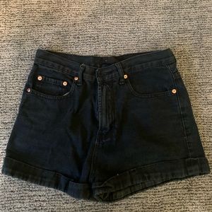 Black High Rise Denim Shorts